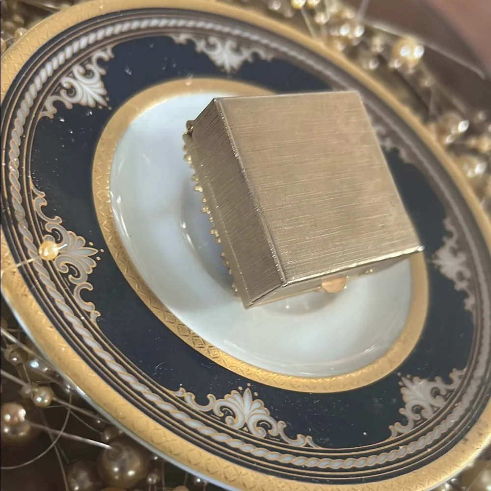 Vintage Gold & Rhinestone Pill Box